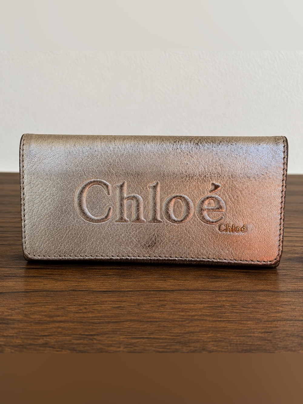 Chloé Metallic Gold Leather Long Wallet